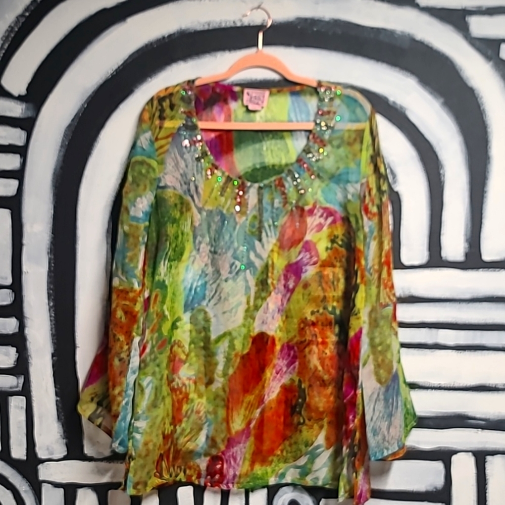 Multicolor butterfly sequin blouse
